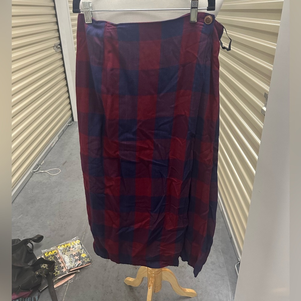 White Stag Red and Blue Plaid Pencil Skirt